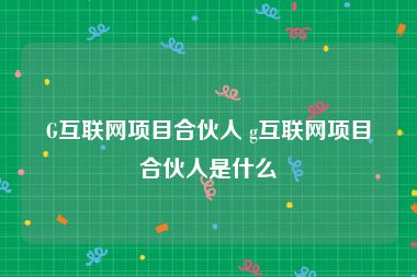 G互联网项目合伙人 g互联网项目合伙人是什么