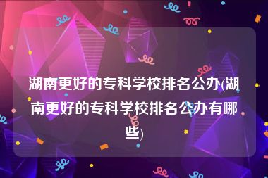 湖南更好的专科学校排名公办(湖南更好的专科学校排名公办有哪些)