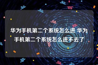 华为手机第二个系统怎么进 华为手机第二个系统怎么进不去了