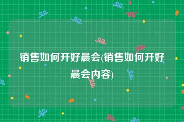 销售如何开好晨会(销售如何开好晨会内容)