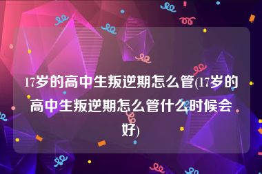 17岁的高中生叛逆期怎么管(17岁的高中生叛逆期怎么管什么时候会好)