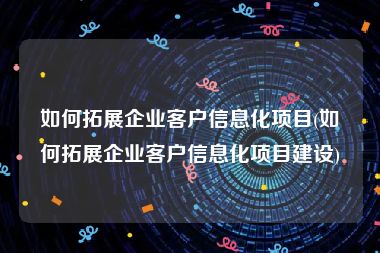 如何拓展企业客户信息化项目(如何拓展企业客户信息化项目建设)