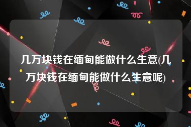 几万块钱在缅甸能做什么生意(几万块钱在缅甸能做什么生意呢)