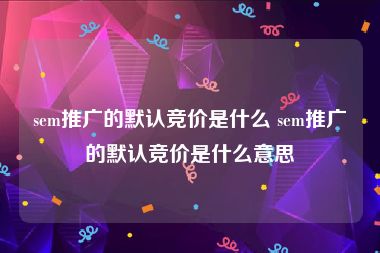 sem推广的默认竞价是什么 sem推广的默认竞价是什么意思