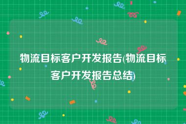 物流目标客户开发报告(物流目标客户开发报告总结)