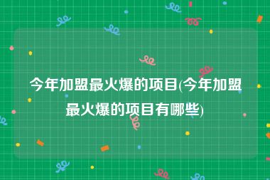 今年加盟最火爆的项目(今年加盟最火爆的项目有哪些)