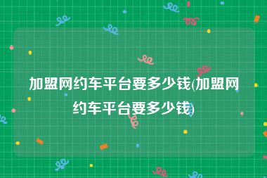 加盟网约车平台要多少钱(加盟网约车平台要多少钱)