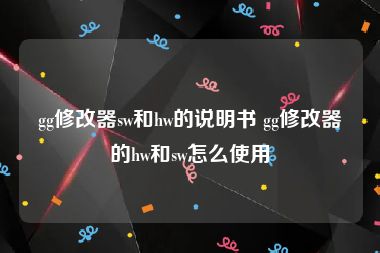 gg修改器sw和hw的说明书 gg修改器的hw和sw怎么使用