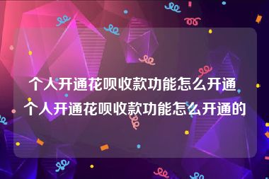 个人开通花呗收款功能怎么开通 个人开通花呗收款功能怎么开通的