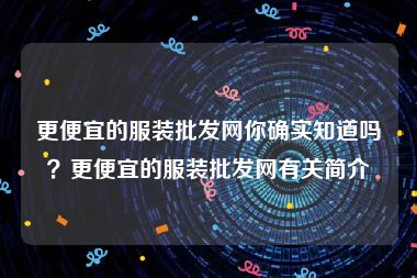 更便宜的服装批发网你确实知道吗？更便宜的服装批发网有关简介