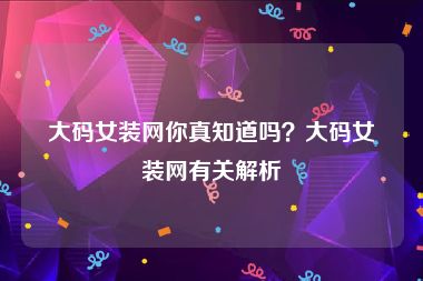 大码女装网你真知道吗？大码女装网有关解析