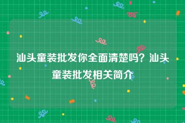 汕头童装批发你全面清楚吗？汕头童装批发相关简介