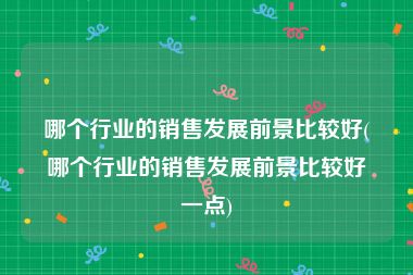 哪个行业的销售发展前景比较好(哪个行业的销售发展前景比较好一点)