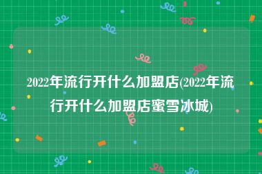 2022年流行开什么加盟店(2022年流行开什么加盟店蜜雪冰城)