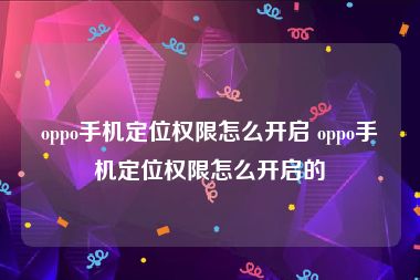 oppo手机定位权限怎么开启 oppo手机定位权限怎么开启的