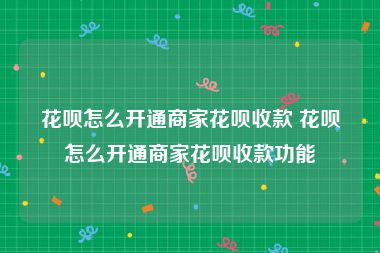 花呗怎么开通商家花呗收款 花呗怎么开通商家花呗收款功能