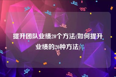 提升团队业绩20个方法(如何提升业绩的20种方法)