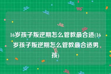 16岁孩子叛逆期怎么管教最合适(16岁孩子叛逆期怎么管教最合适男孩)