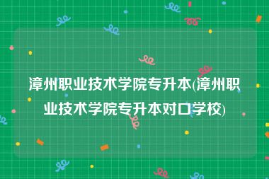 漳州职业技术学院专升本(漳州职业技术学院专升本对口学校)