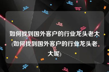 如何找到国外客户的行业龙头老大(如何找到国外客户的行业龙头老大呢)