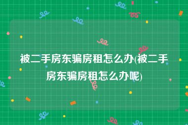 被二手房东骗房租怎么办(被二手房东骗房租怎么办呢)