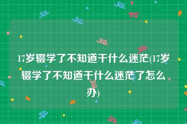 17岁辍学了不知道干什么迷茫(17岁辍学了不知道干什么迷茫了怎么办)