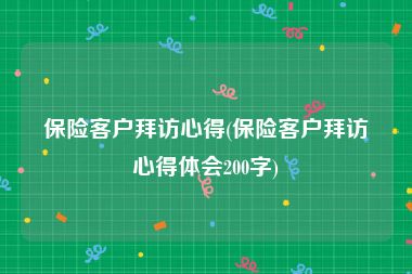 保险客户拜访心得(保险客户拜访心得体会200字)